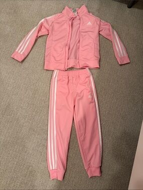 adidas Pink Girls Two-Piece Track Jacket and Pants Set